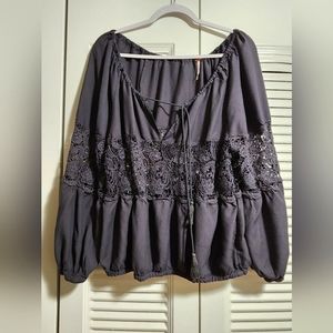 Free People | Crochet Off The Shoulder Gathered Peasant Blouse size S